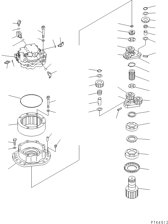 Схема запчастей Komatsu PC58SF-1 - МЕХАНИЗМ ПОВОРОТА И МОТОР (МЕХАНИЗМ ПОВОРОТА) ПОВОРОТН. КРУГ И КОМПОНЕНТЫ
