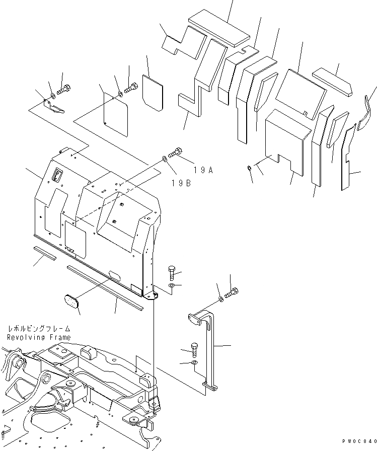 Схема запчастей Komatsu PC58UU-3 - КАПОТ (КОРПУС) (TOPS)(№-) ЧАСТИ КОРПУСА