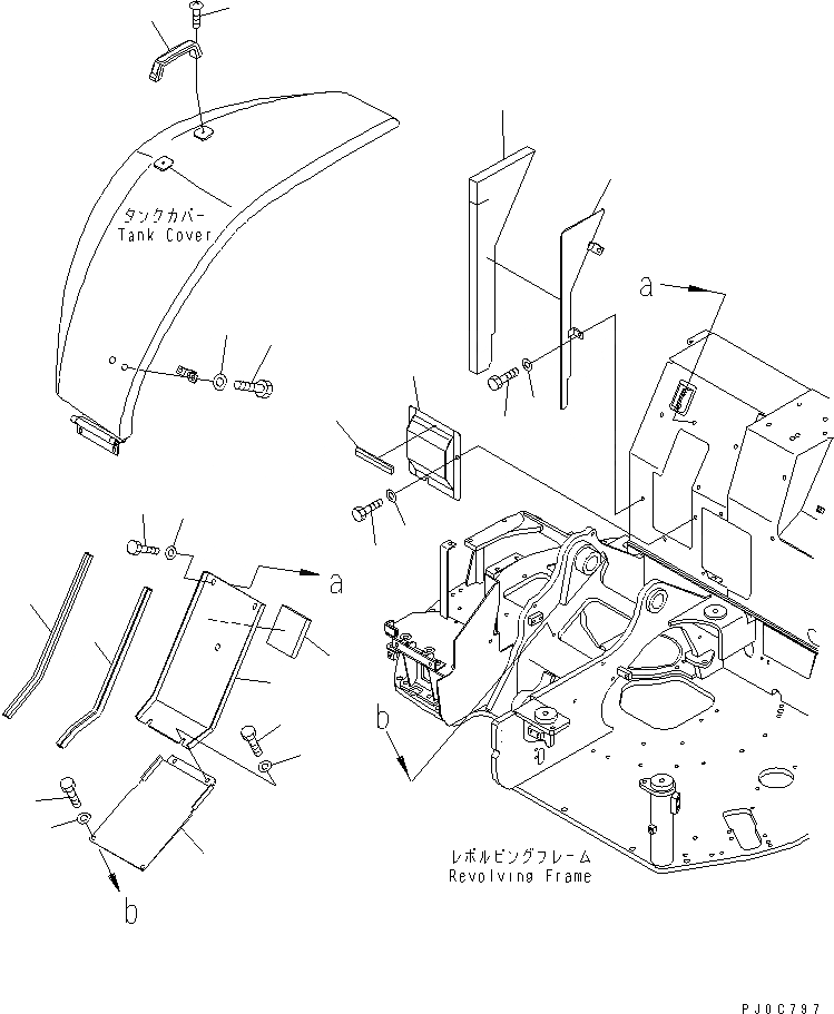 Схема запчастей Komatsu PC58UU-3 - ПЕРЕДН. КРЫШКА(ПЕРЕДН. COVER) ЧАСТИ КОРПУСА