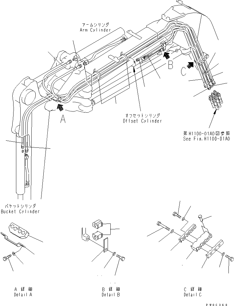 Схема запчастей Komatsu PC58UU-3 - СТРЕЛА (ГИДРАВЛ ЛИНИЯ) РАБОЧЕЕ ОБОРУДОВАНИЕ