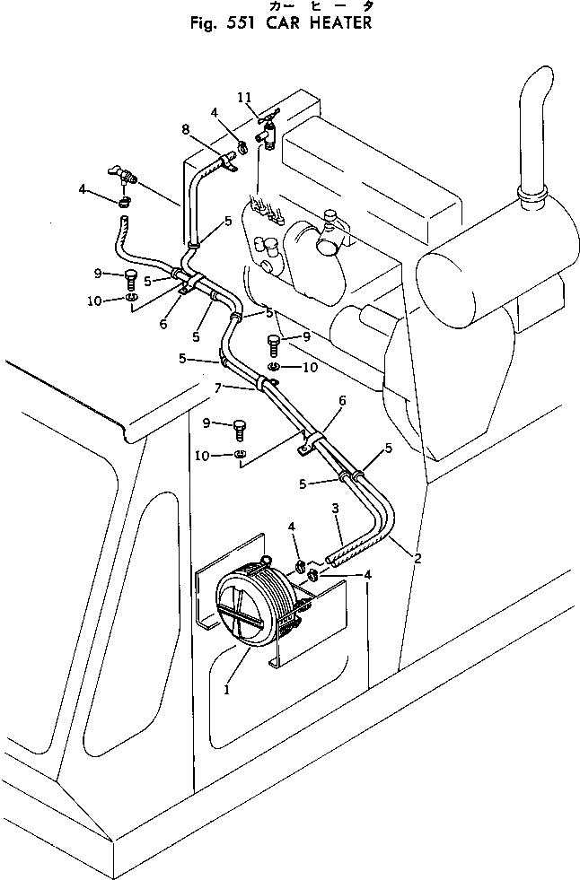 Схема запчастей Komatsu PC60-2 - ОБОГРЕВАТЕЛЬ. ОСНОВНАЯ РАМА И КАБИНА