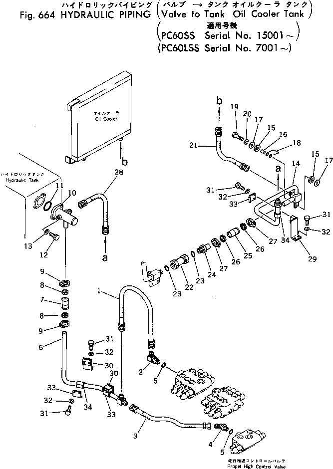 Схема запчастей Komatsu PC60-2 - ГИДРОЛИНИЯ (КЛАПАН - БАК МАСЛООХЛАДИТЕЛЬ - БАК) (PCSS) ГИДРАВЛИКА
