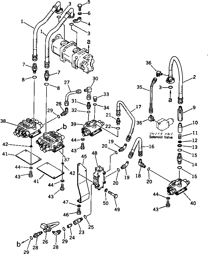 Схема запчастей Komatsu PC60-3 - ГИДРОЛИНИЯ (ИЗ НАСОСА В КЛАПАН) УПРАВЛ-Е РАБОЧИМ ОБОРУДОВАНИЕМ