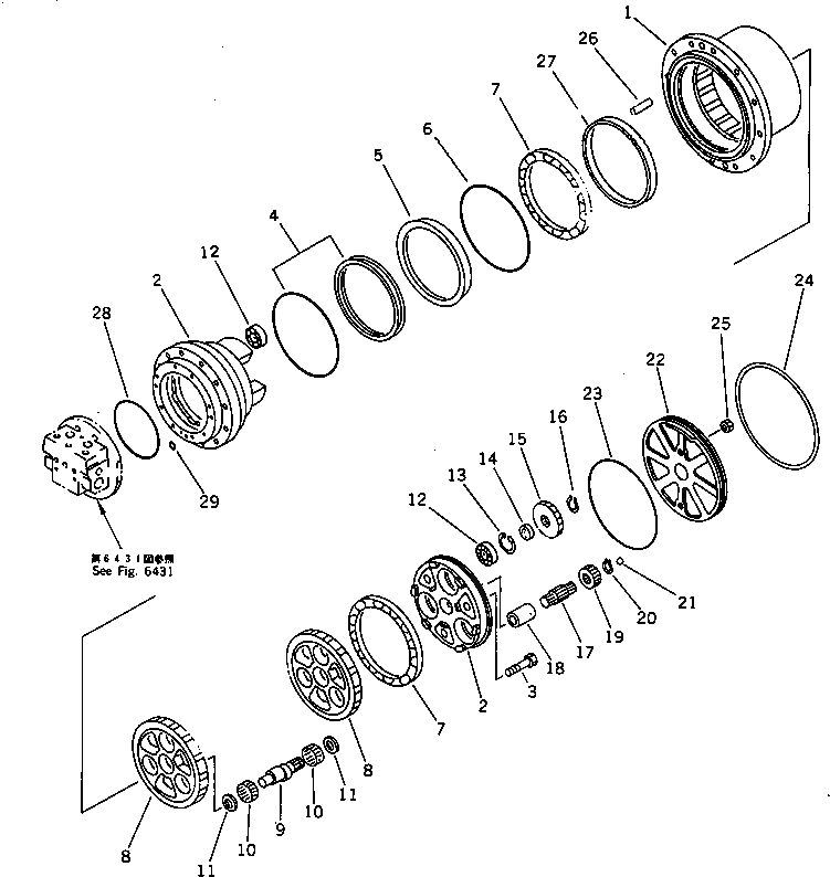 Схема запчастей Komatsu PC60-6 - МОТОР ХОДА (/) УПРАВЛ-Е РАБОЧИМ ОБОРУДОВАНИЕМ