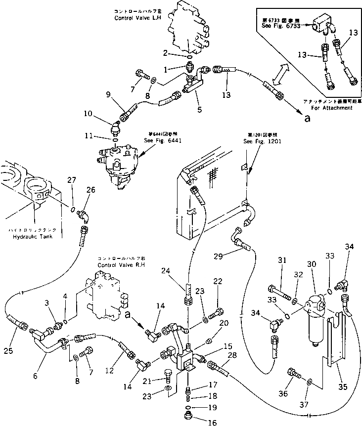 Схема запчастей Komatsu PC60-6 - ГИДРОЛИНИЯ (МАСЛООХЛАДИТЕЛЬ И ВОЗВРАТ. ЛИНИЯ)          (ДЛЯ ДОПОЛН. ФИЛЬТР.) УПРАВЛ-Е РАБОЧИМ ОБОРУДОВАНИЕМ