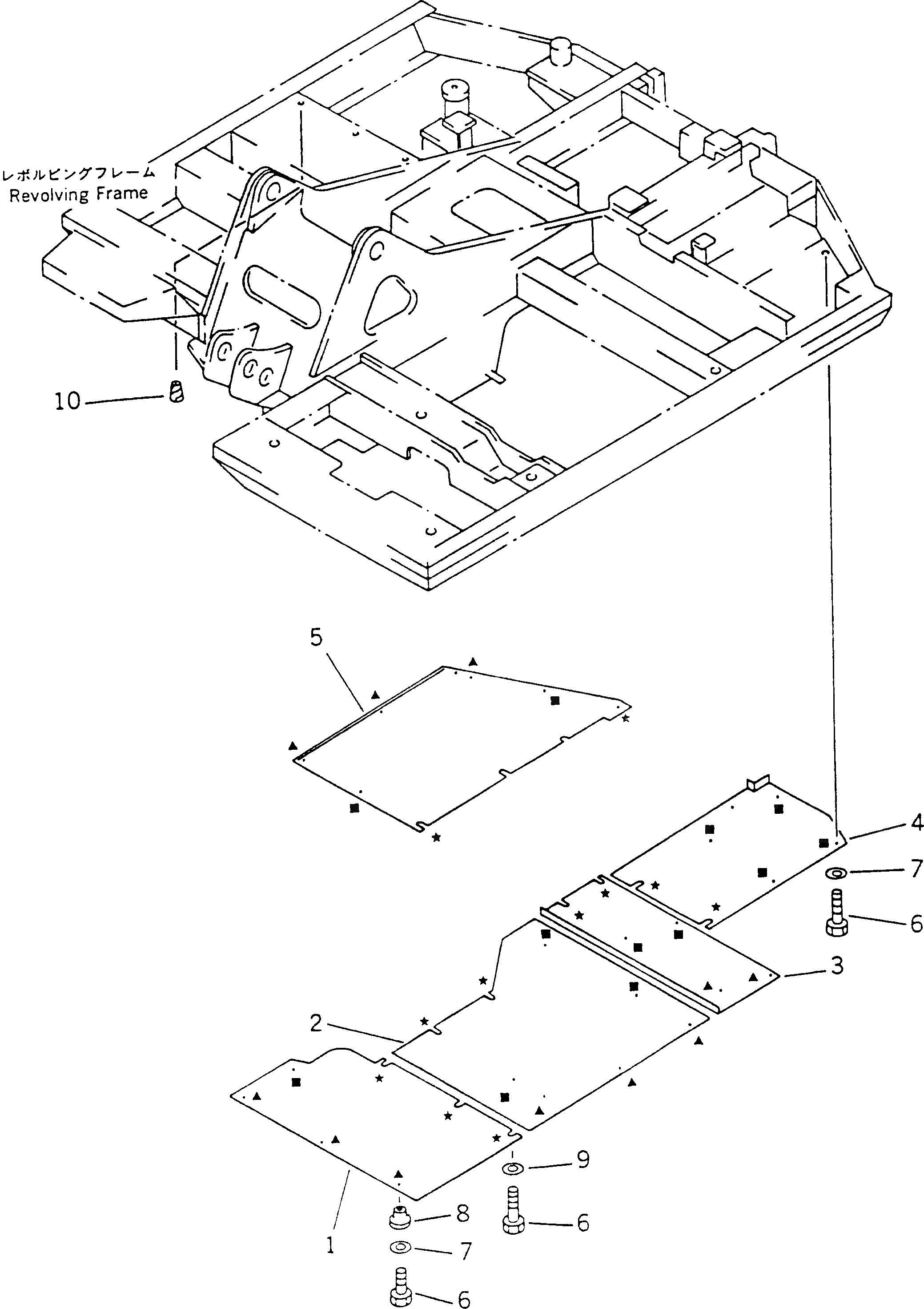 Схема запчастей Komatsu PC60-6C - НИЖН. КРЫШКА(№-) ЧАСТИ КОРПУСА