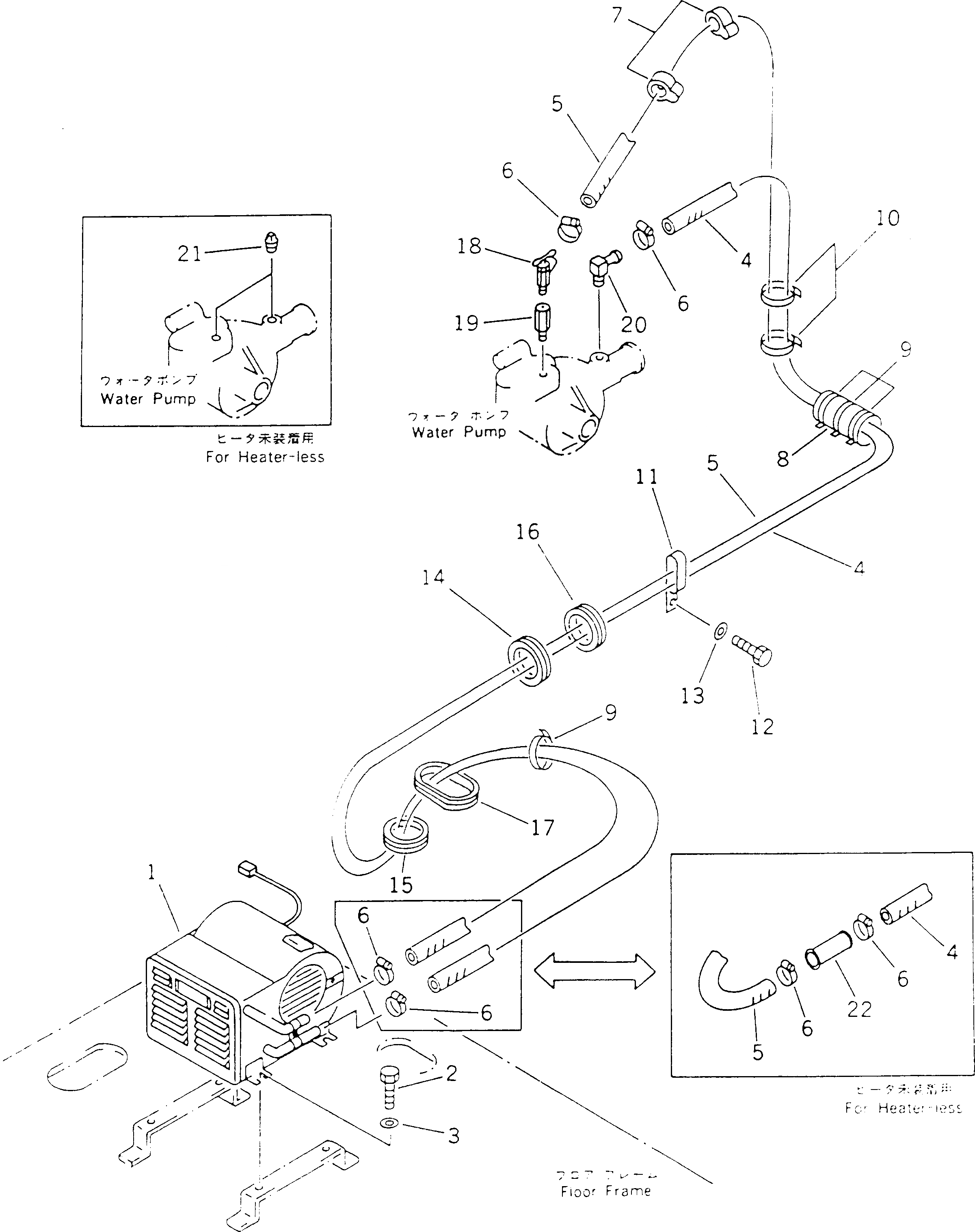 Схема запчастей Komatsu PC60-6C - ОБОГРЕВАТЕЛЬ. ТРУБЫ(№-) ЧАСТИ КОРПУСА