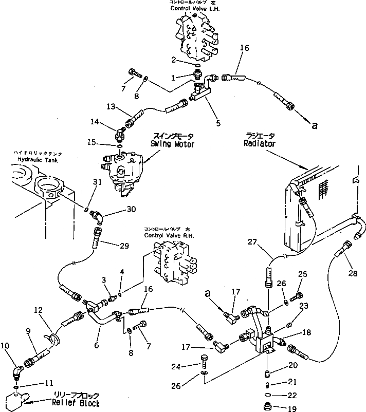 Схема запчастей Komatsu PC60-6 - ГИДРОЛИНИЯ (МАСЛООХЛАДИТЕЛЬ И ВОЗВРАТ. ЛИНИЯ) (С ОТВАЛ) УПРАВЛ-Е РАБОЧИМ ОБОРУДОВАНИЕМ