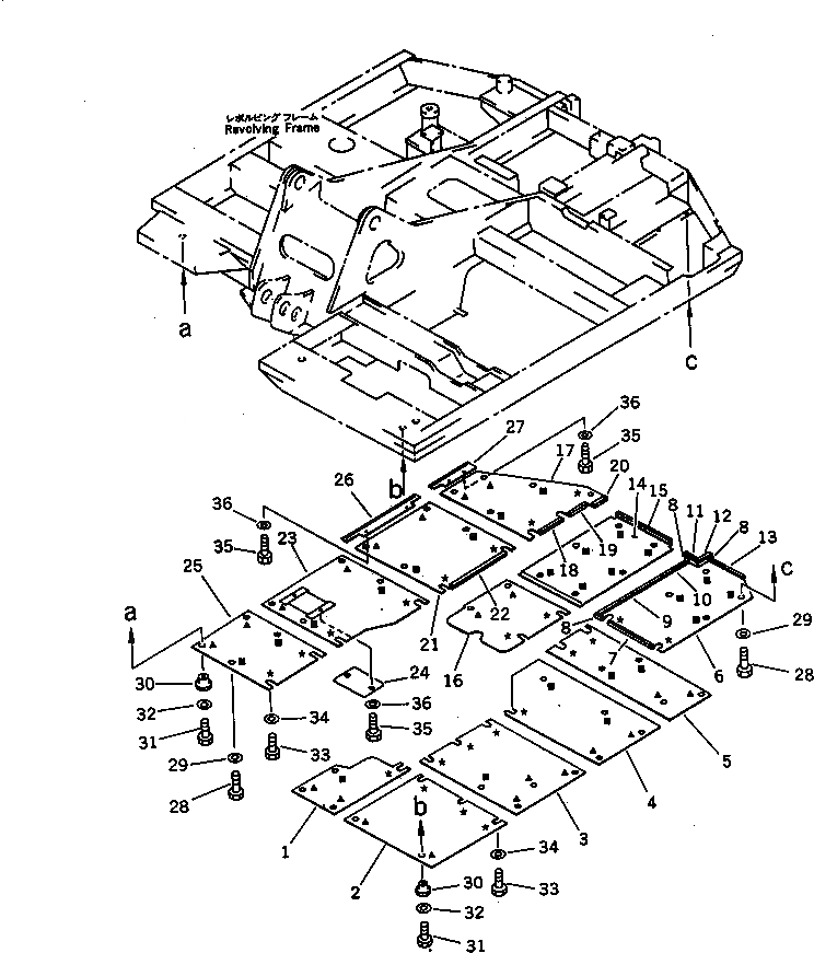 Схема запчастей Komatsu PC60-6S - НИЖН. КРЫШКА (УСИЛЕНН.)(EXCEPT РЕЗИН. SHOE И СПЕЦИФ-Я С ОТВАЛОМ)(№-) ЧАСТИ КОРПУСА