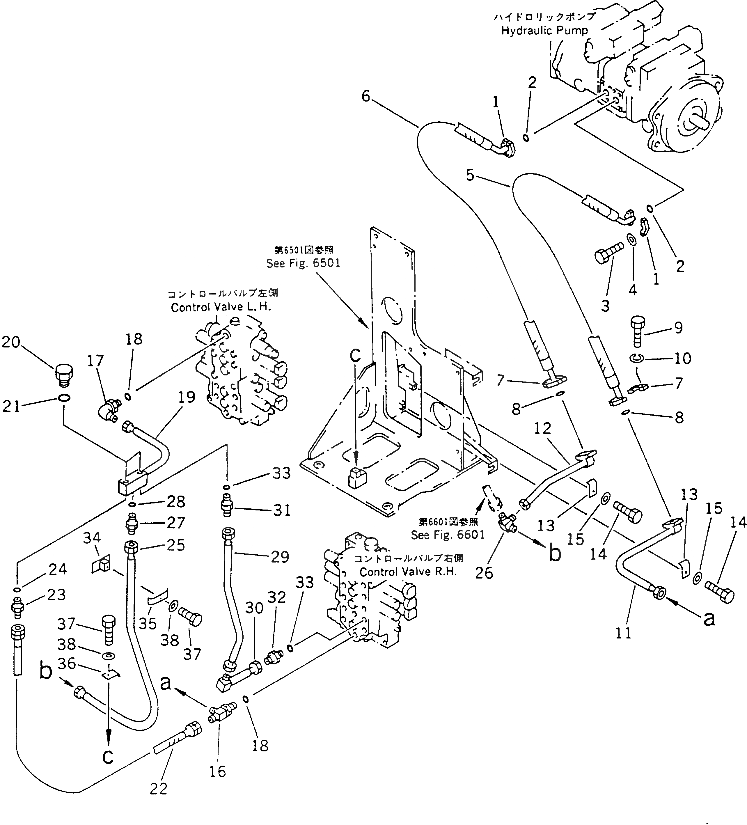 Схема запчастей Komatsu PC60-6Z - ГИДРОЛИНИЯ (ЛИНИЯ ПОДАЧИ)(№-) УПРАВЛ-Е РАБОЧИМ ОБОРУДОВАНИЕМ