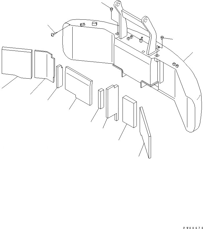 Схема запчастей Komatsu PC60-7-B - ПРОТИВОВЕС (С ПОДЪЕМ ДЛЯ ШАССИ В СБОРЕ)(№8-) ЧАСТИ КОРПУСА