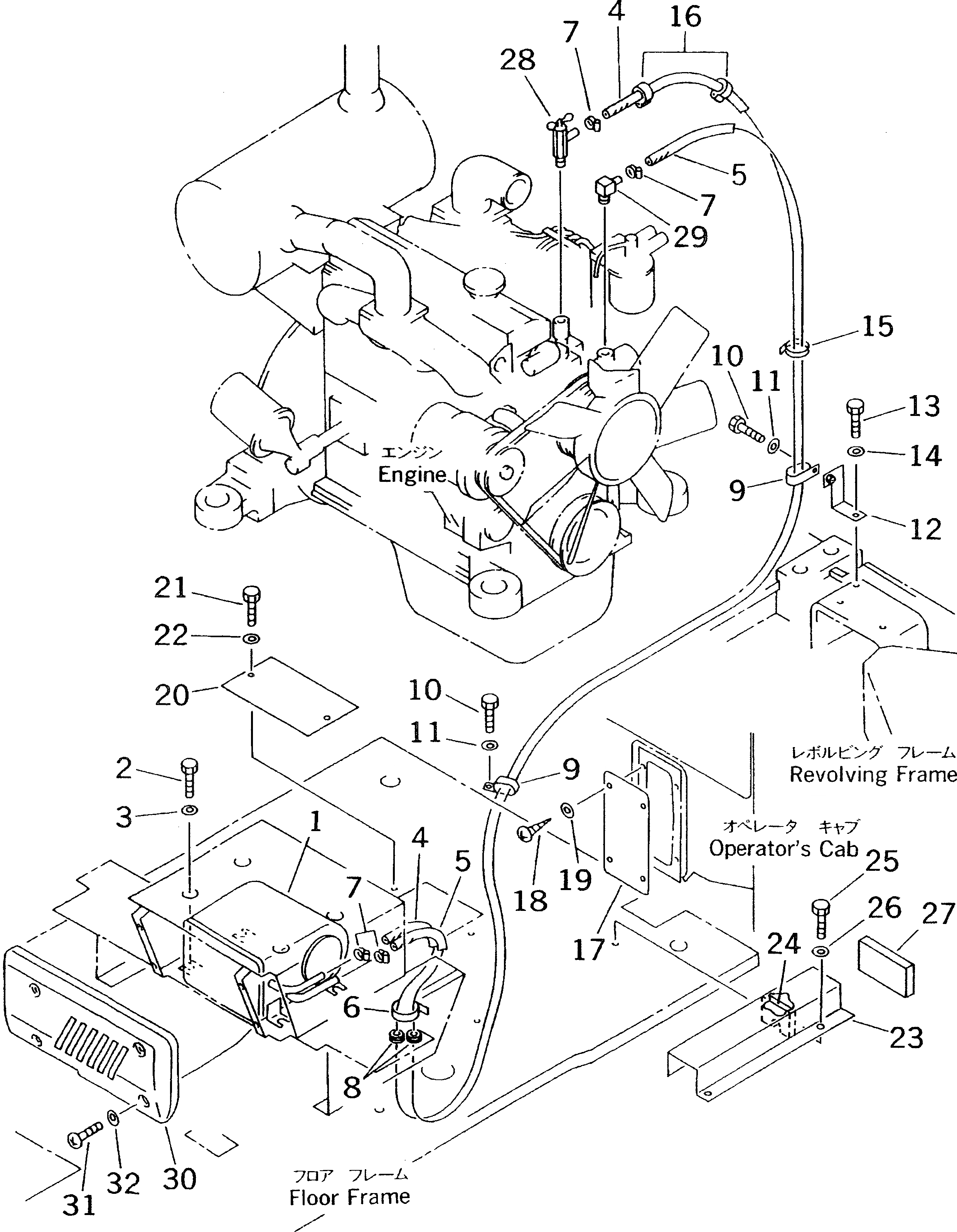Схема запчастей Komatsu PC60-7E-B - ОБОГРЕВАТЕЛЬ. ( KCAL)(№-7) КАБИНА ОПЕРАТОРА И СИСТЕМА УПРАВЛЕНИЯ