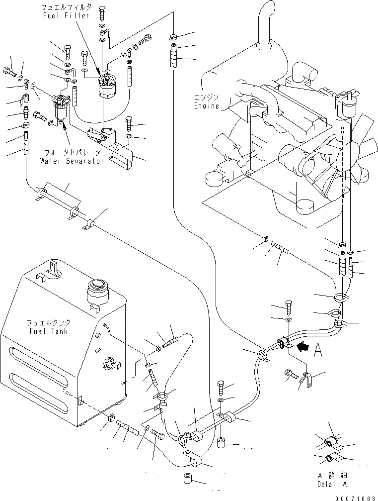 Схема запчастей Komatsu PC60-7 - ТОПЛИВН. ЛИНИЯ (С ВОДООТДЕЛИТЕЛЕМ И ДОПОЛН. ТОПЛИВН. ФИЛЬТР.) (КРОМЕ ЯПОН.)(№8-) ТОПЛИВН. БАК. AND КОМПОНЕНТЫ