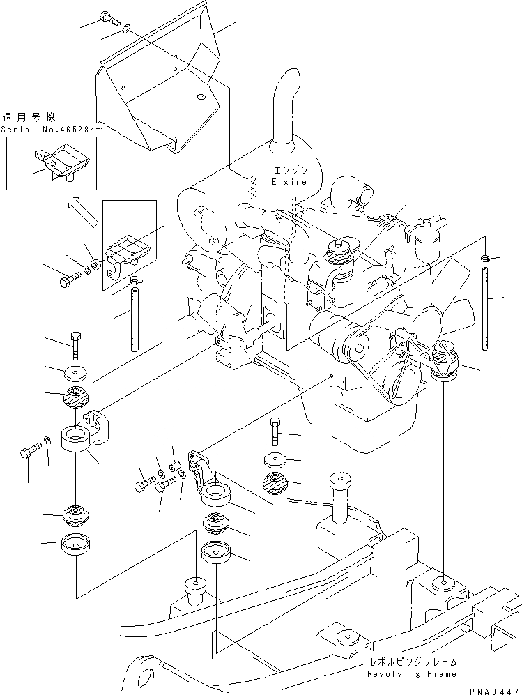 Схема запчастей Komatsu PC60-7 - КРЕПЛЕНИЕ ДВИГАТЕЛЯ(№-7) КОМПОНЕНТЫ ДВИГАТЕЛЯ