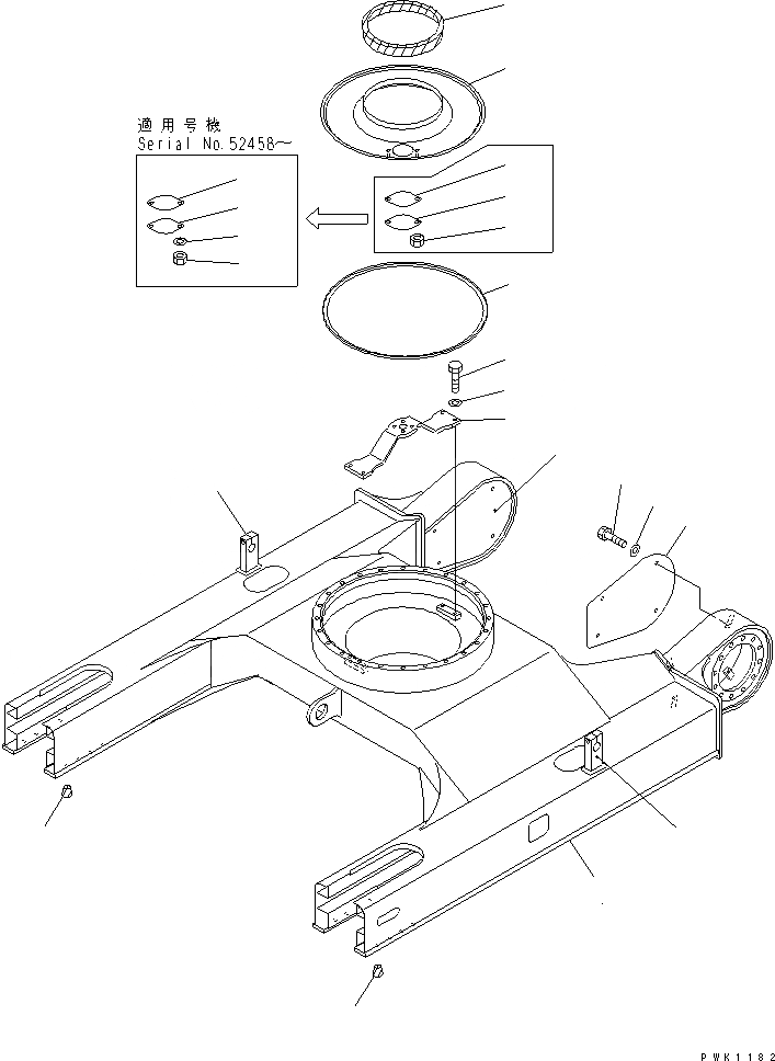 Схема запчастей Komatsu PC60-7 - ГУСЕНИЧНАЯ РАМА (С УСИЛ. НИЖН. КРЫШКА) (ДЛЯ РЕЗИН. SHOE)(№7-) ХОДОВАЯ