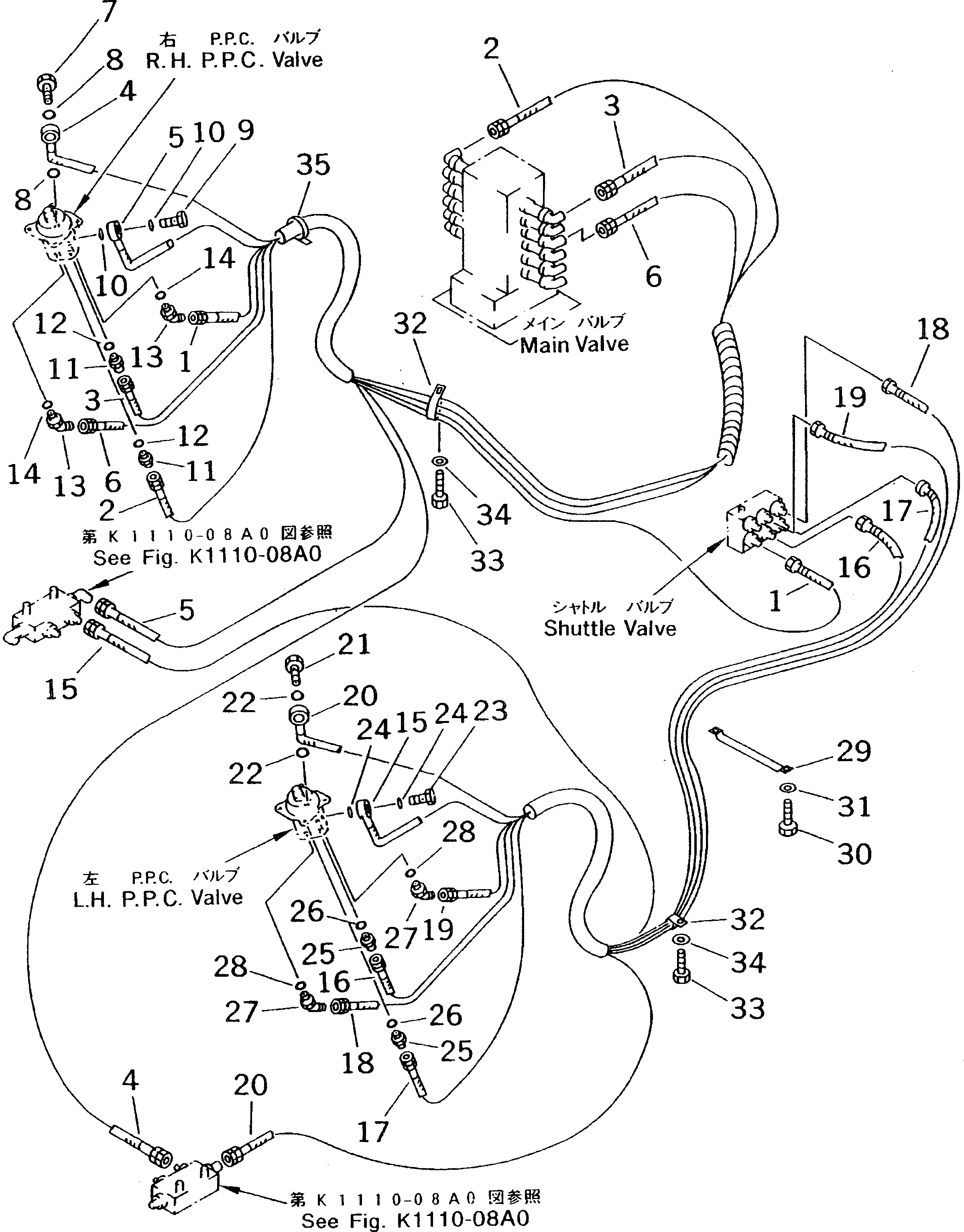 Схема запчастей Komatsu PC60-7S - ОСНОВН. КОНСТРУКЦИЯ (P.P.C. РАБОЧАЯ ЛИНИЯ)(№-7) КАБИНА ОПЕРАТОРА И СИСТЕМА УПРАВЛЕНИЯ