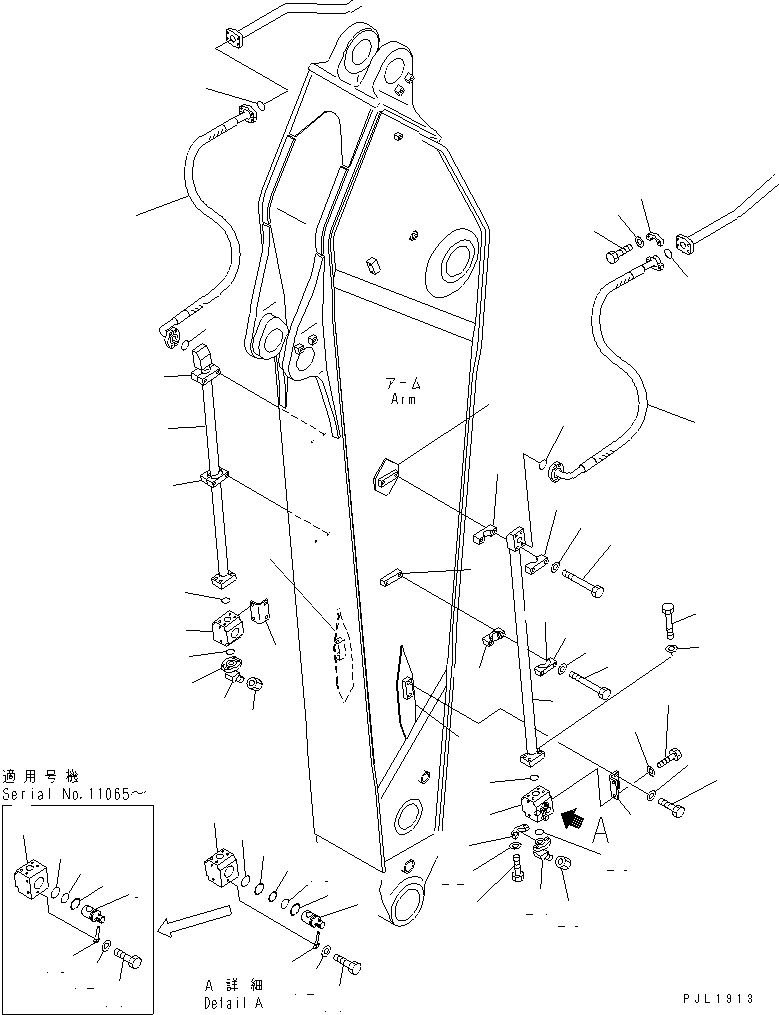 Схема запчастей Komatsu PC600-6KJ - РУКОЯТЬ (.M) (ДОПОЛН. ГИДРОЛИНИЯ) РАБОЧЕЕ ОБОРУДОВАНИЕ