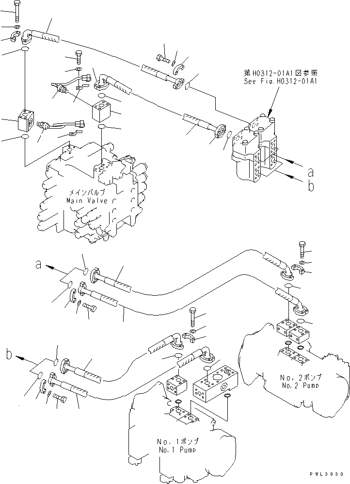 Схема запчастей Komatsu PC600-6A - ЛИНИЯ ПОДАЧИS (ШЛАНГИ И БЛОК) (ДЛЯ C/W REMOVER) ГИДРАВЛИКА