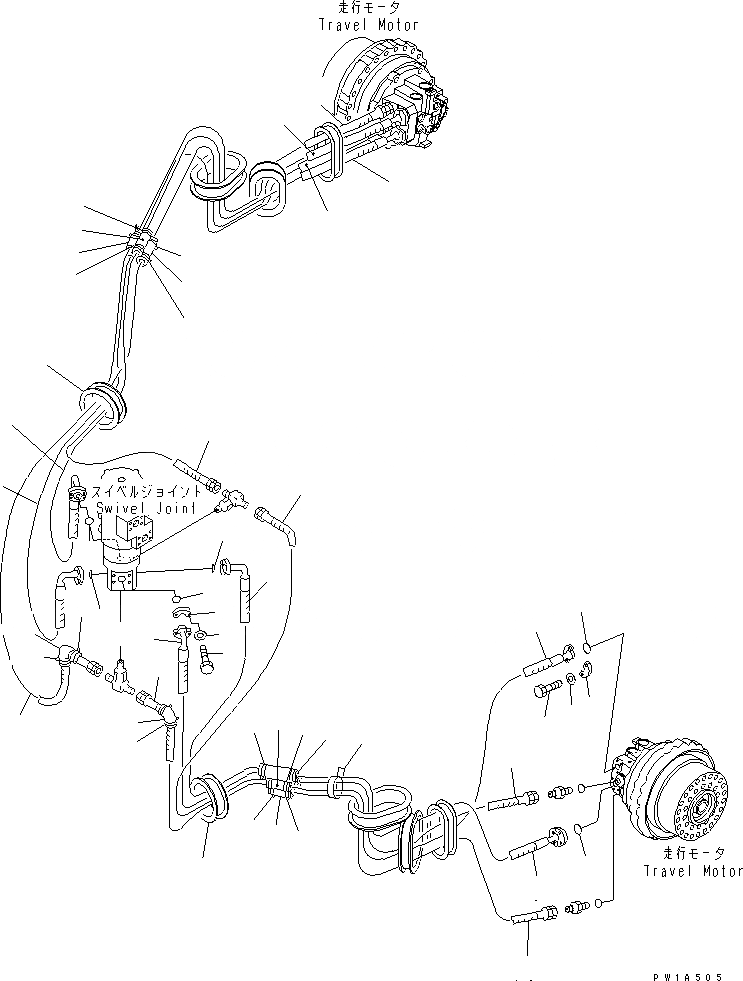 Схема запчастей Komatsu PC600-6K - ХОД ТРУБЫ НИЖНЯЯ ГИДРОЛИНИЯ И ЛИНИЯ ХОДА