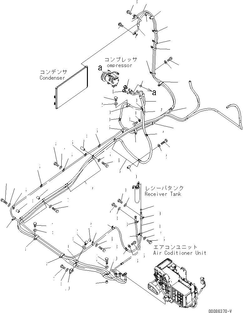 Схема запчастей Komatsu PC600-8R - КОНДИЦ. ВОЗДУХА (ШЛАНГИ ОБОГРЕВАТЕЛЯ И КРЕПЛЕНИЕ)(№-) КАБИНА ОПЕРАТОРА И СИСТЕМА УПРАВЛЕНИЯ