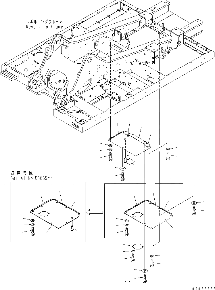 Схема запчастей Komatsu PC600-8 - НИЖН. КРЫШКА (УСИЛ.) (ОСНОВНАЯ РАМА) (ЦЕНТР.)(№-) ЧАСТИ КОРПУСА