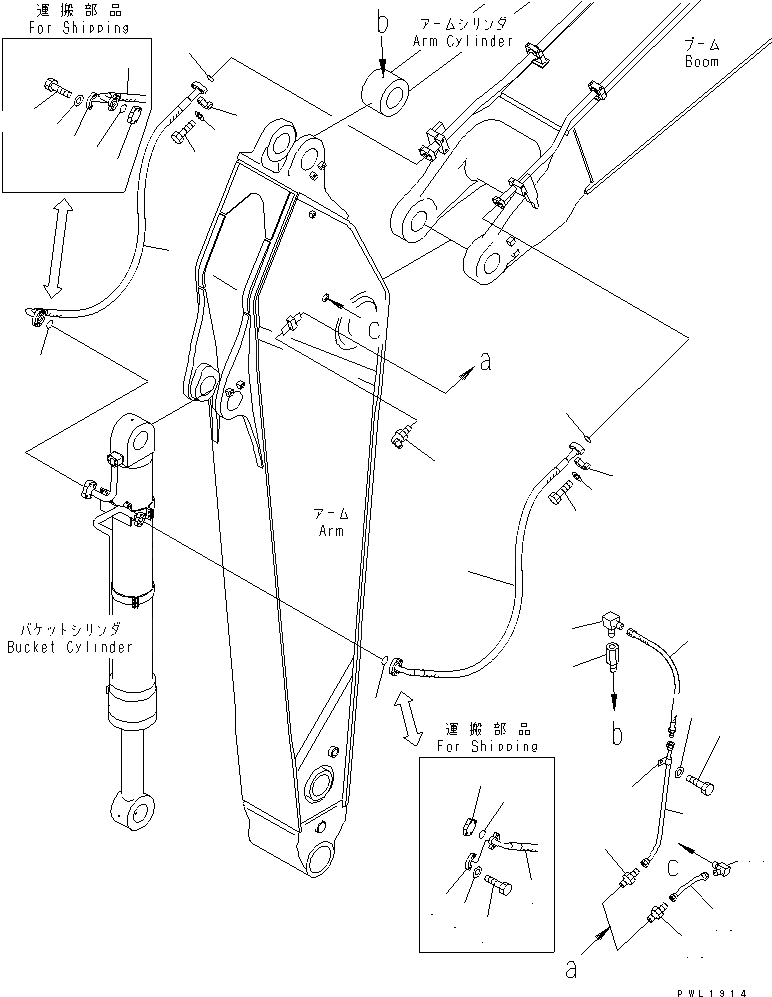 Схема запчастей Komatsu PC600LC-6A-KJ - РУКОЯТЬ (ПАТРУБКИ ЦИЛИНДРА КОВША) РАБОЧЕЕ ОБОРУДОВАНИЕ