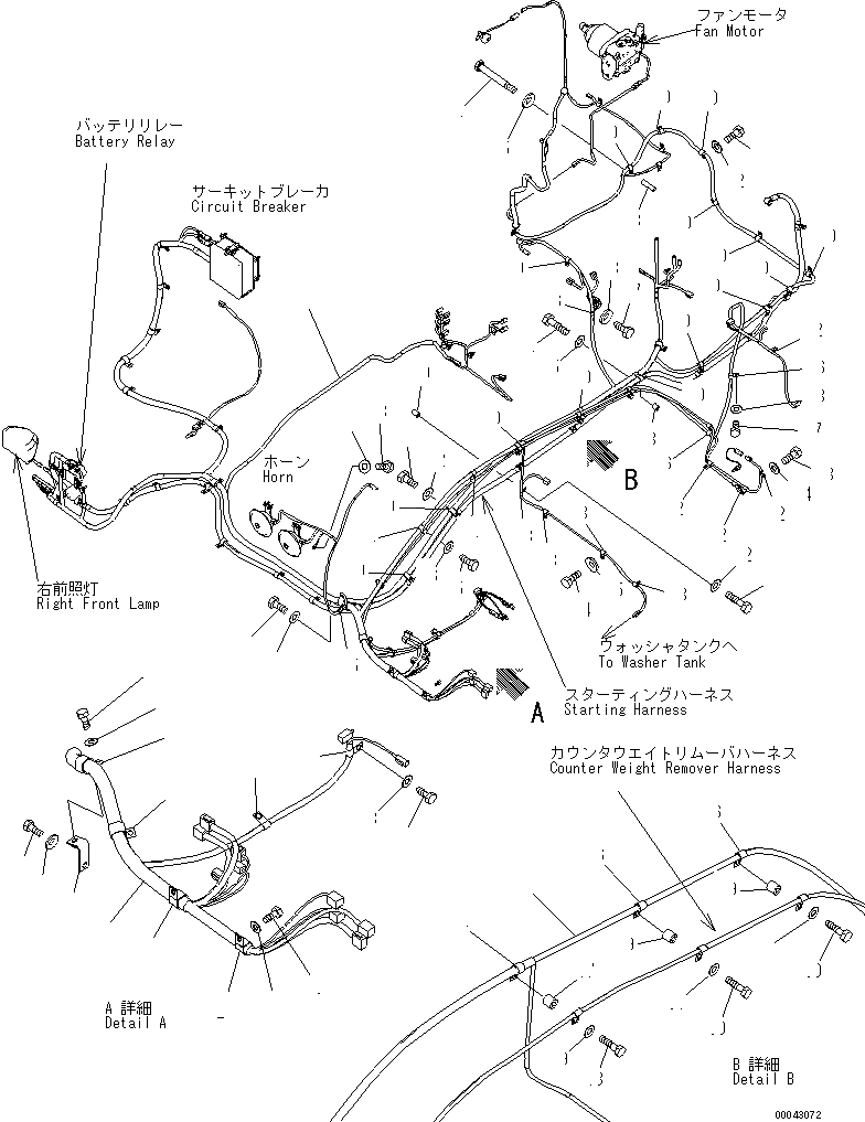 Схема запчастей Komatsu PC600LC-8 - ПРОВОДКА (ОСНОВН. Э/ПРОВОДКА) (ДЛЯ U.S.A)(№-7) ЭЛЕКТРИКА