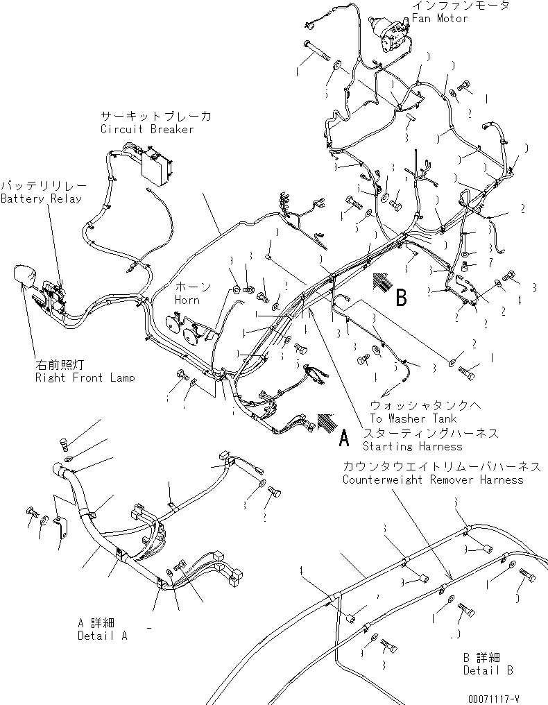 Схема запчастей Komatsu PC600LC-8 - ПРОВОДКА (ОСНОВН. Э/ПРОВОДКА) (ДЛЯ U.S.A)(№7-) ЭЛЕКТРИКА