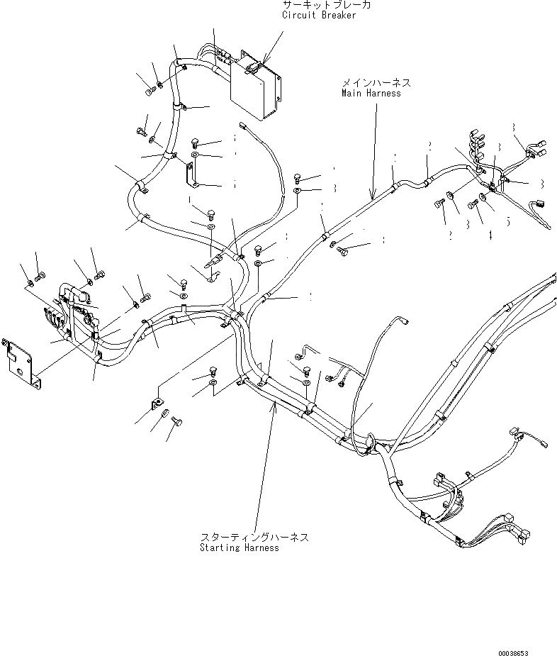 Схема запчастей Komatsu PC600LC-8 - ПРОВОДКА (ОСНОВН. Э/ПРОВОДКА) (КРЕПЛЕНИЕ) (ДЕКА¤ ПРАВ.) ЭЛЕКТРИКА