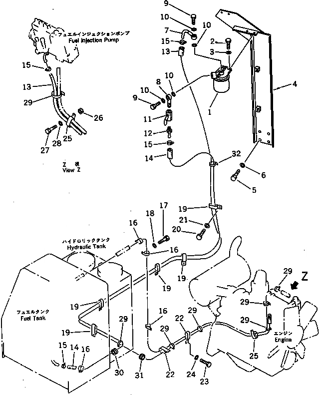 Схема запчастей Komatsu PC60L-6 - ТОПЛИВОПРОВОД. (ПЛОХ. ТОПЛИВО СПЕЦ-Я.) (С ДОПОЛН. ФИЛЬТР.) (ДЛЯ WRIST РЫЧАГ УПРАВЛ-Я) КОМПОНЕНТЫ ДВИГАТЕЛЯ И ЭЛЕКТРИКА