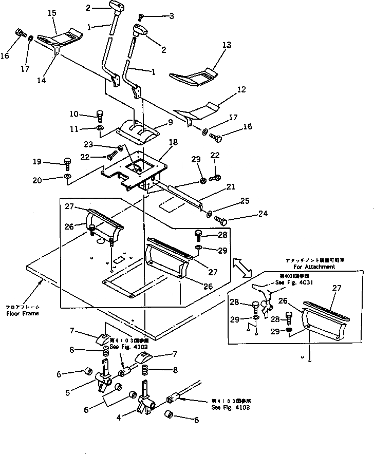 Схема запчастей Komatsu PC60L-6 - РЫЧАГ УПРАВЛ-Я ХОДОМ И ПЕДАЛЬ (ДЛЯ WRIST РЫЧАГ УПРАВЛ-Я)(№8-8) СИСТЕМА УПРАВЛЕНИЯ И ОСНОВНАЯ РАМА