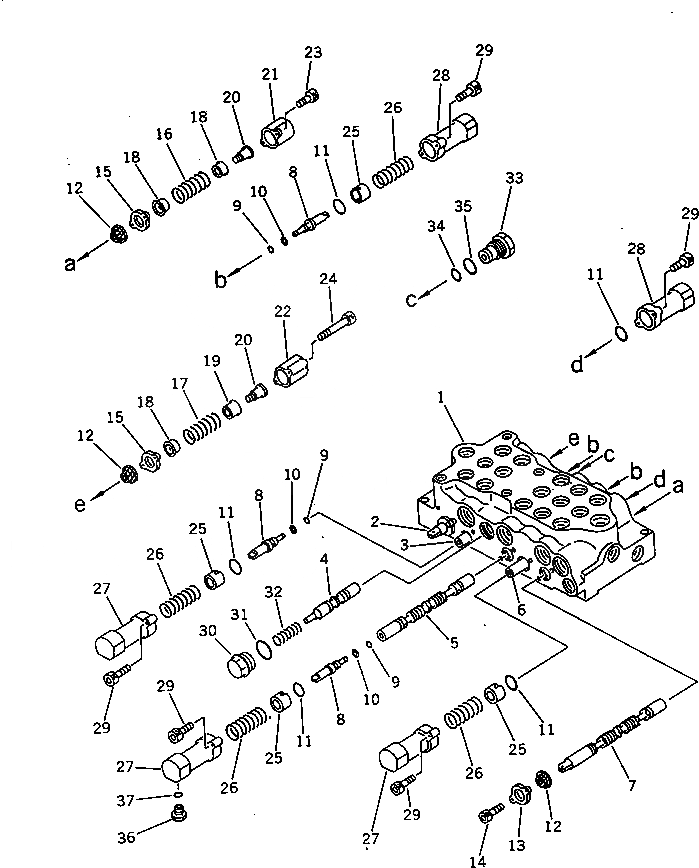 Схема запчастей Komatsu PC60L-6 - ГИДРАВЛ УПРАВЛЯЮЩ. КЛАПАН¤ ЛЕВ. (/) УПРАВЛ-Е РАБОЧИМ ОБОРУДОВАНИЕМ
