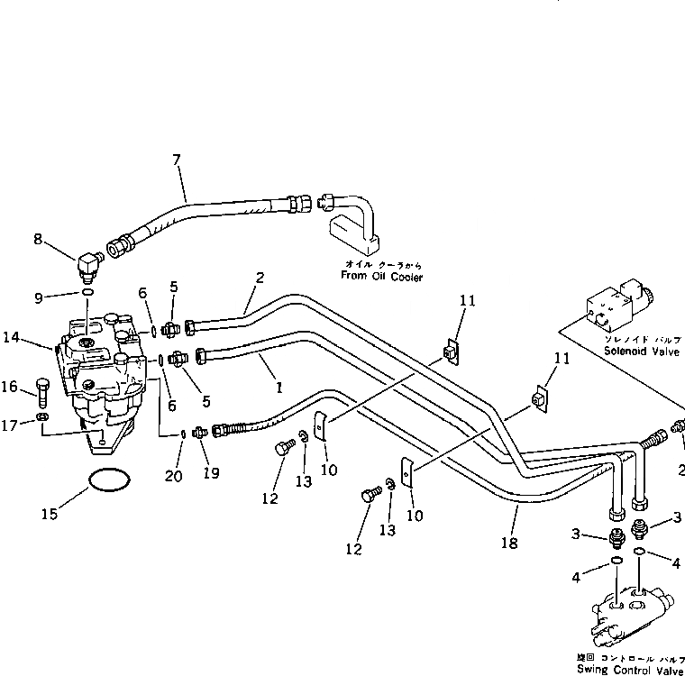 Схема запчастей Komatsu PC60U-3 - ГИДРОЛИНИЯ (УПРАВЛЯЮЩ. КЛАПАН TO/FROM МОТОР ПОВОРОТА) ПОВОРОТН. И СИСТЕМА УПРАВЛЕНИЯ