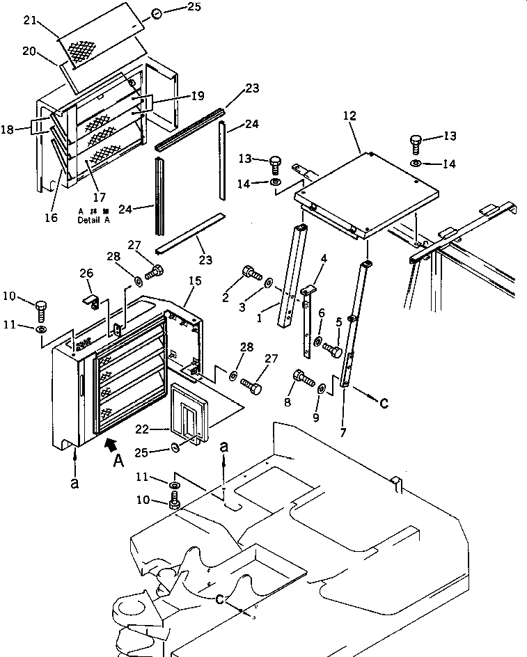 Схема запчастей Komatsu PC60U-3 - MACHINERY ОБСТАНОВКА (/) ОСНОВНАЯ РАМА И КАБИНА