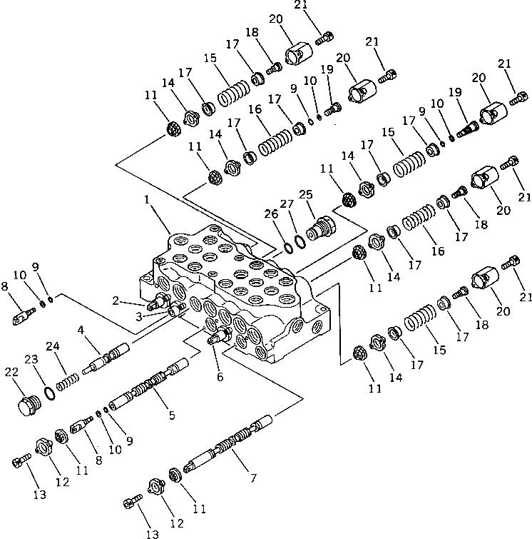 Схема запчастей Komatsu PC60U-5 - УПРАВЛЯЮЩ. КЛАПАН¤ ЛЕВ. (/) ГИДРАВЛИКА