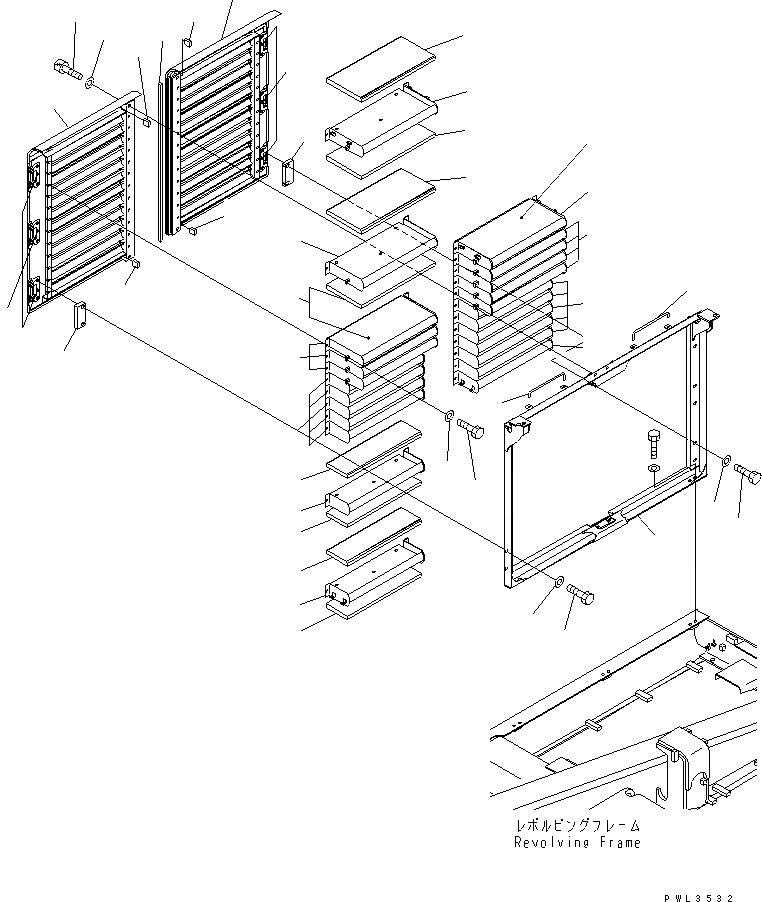 Схема запчастей Komatsu PC650-6A - ПРАВ. КРЫШКА(КАБИНА)(№-) ЧАСТИ КОРПУСА