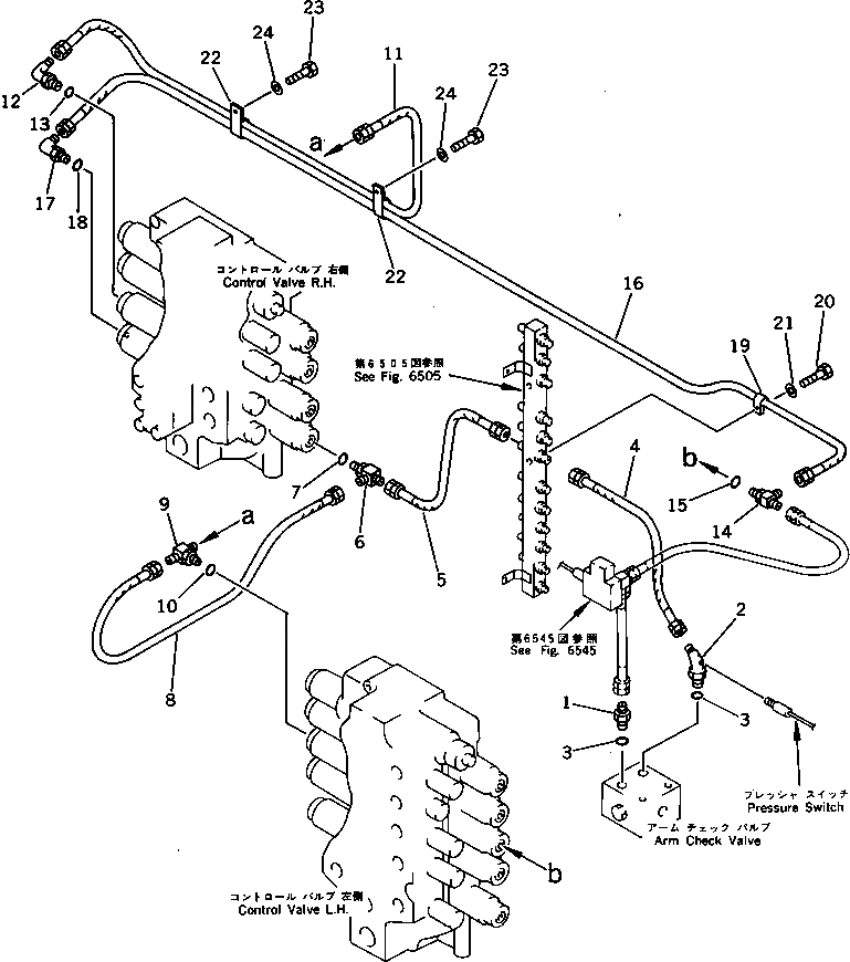 Схема запчастей Komatsu PC650-3 - РУКОЯТЬ КОНТРОЛЬНЫЙ КЛАПАНTO/FROM УПРАВЛЯЮЩ. КЛАПАН ТРУБЫ (ДЛЯ ПОГРУЗ.) (С -POSITION АВТОМАТИЧ. COMPENSATION) УПРАВЛ-Е РАБОЧИМ ОБОРУДОВАНИЕМ