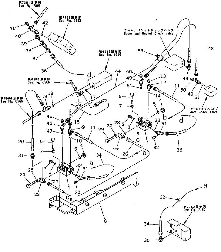 Схема запчастей Komatsu PC650-3 - ГЛАВН. ТРУБЫ (ДЛЯ ЦИЛИНДР СТОПОРН. КЛАПАН) (С FREE ПОВОРОТН.) УПРАВЛ-Е РАБОЧИМ ОБОРУДОВАНИЕМ
