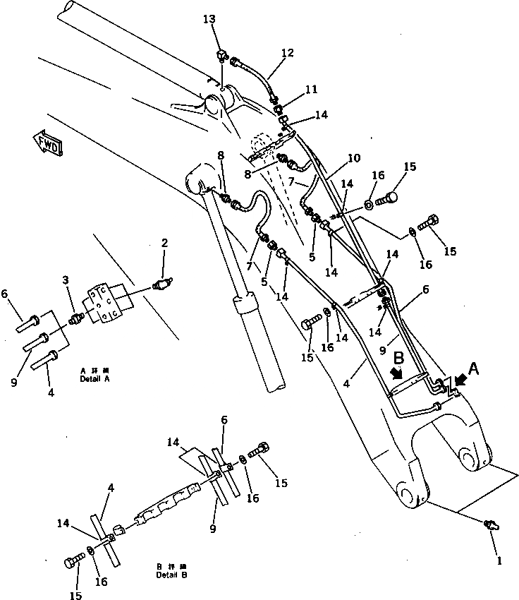 Схема запчастей Komatsu PC650-3 - РАБОЧЕЕ ОБОРУДОВАНИЕ СМАЗКА (СТРЕЛА) РАБОЧЕЕ ОБОРУДОВАНИЕ (ЭКСКАВАТ.)