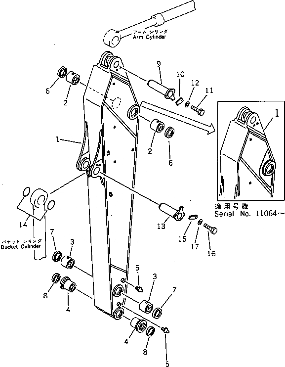 Схема запчастей Komatsu PC650-3 - УДЛИНН. РУКОЯТЬ (.8M) РАБОЧЕЕ ОБОРУДОВАНИЕ (ЭКСКАВАТ.)