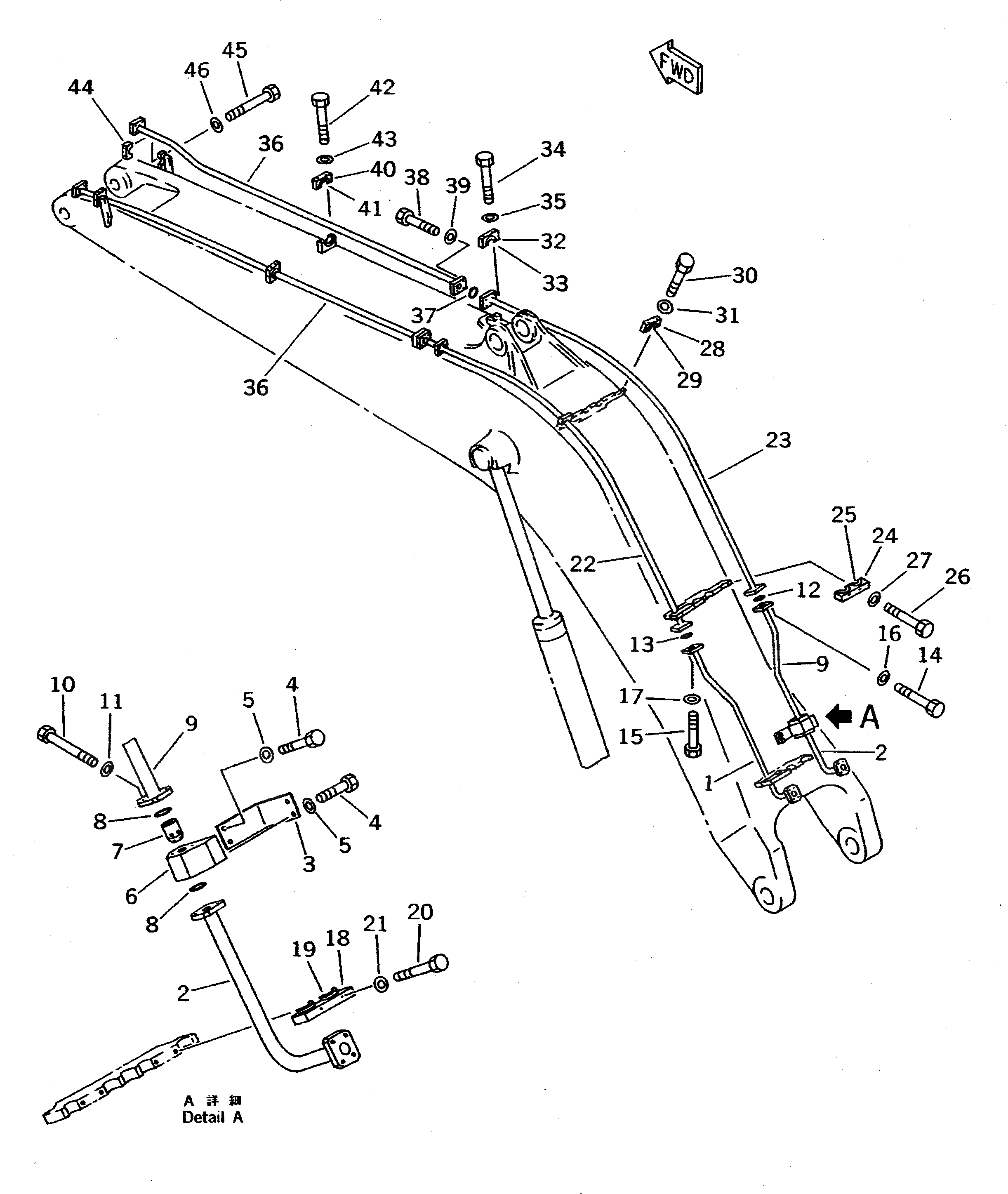 Схема запчастей Komatsu PC650-5 - СТРЕЛА (ЦИЛИНДР КОВША ТРУБЫ) (ЭКСКАВАТ.) РАБОЧЕЕ ОБОРУДОВАНИЕ