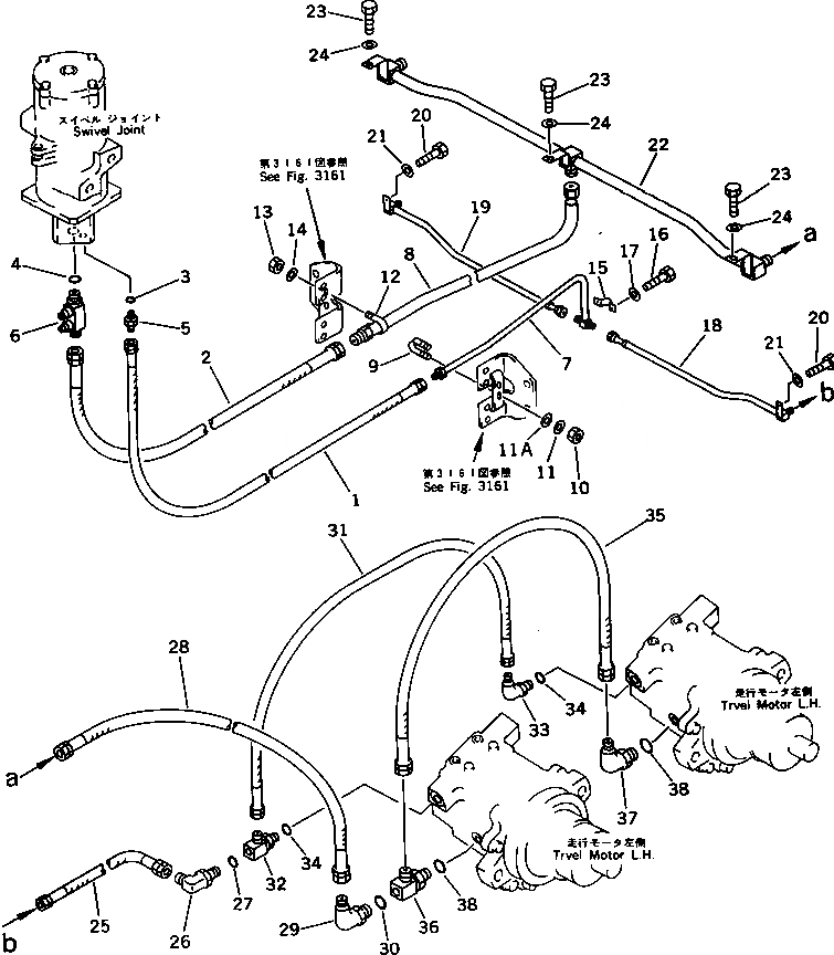Схема запчастей Komatsu PC650LC-3 - ГИДРОЛИНИЯ ХОДА(ПОВОРОТНОЕ СОЕДИНЕНИЕ TO/FROM МОТОР) (/) (ДЛЯ ЯПОН.)(№-) ХОДОВАЯ