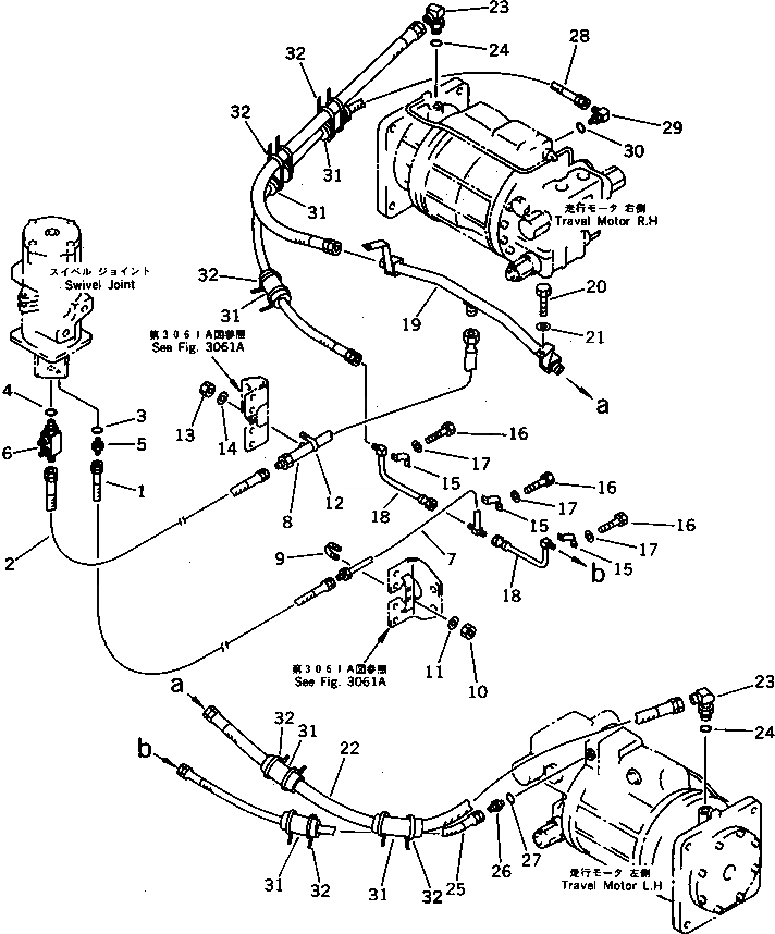 Схема запчастей Komatsu PC650LC-3 - ГИДРОЛИНИЯ ХОДА(ПОВОРОТНОЕ СОЕДИНЕНИЕ TO/FROM МОТОР) (/) (ДЛЯ ЯПОН.)(№-) ХОДОВАЯ