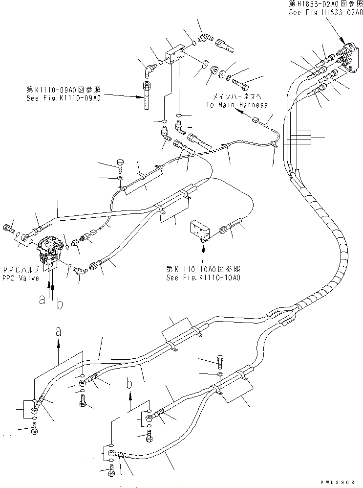 Схема запчастей Komatsu PC650LC-6A - ОСНОВН. КОНСТРУКЦИЯ (PPC ЛИНИЯ ХОДА) КАБИНА ОПЕРАТОРА И СИСТЕМА УПРАВЛЕНИЯ