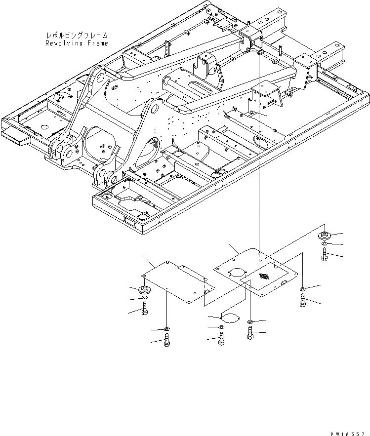 Схема запчастей Komatsu PC650LC-6A - НИЖН. КРЫШКА (УСИЛ.) (ОСНОВНАЯ РАМА) (ЦЕНТР.)(№-) ЧАСТИ КОРПУСА
