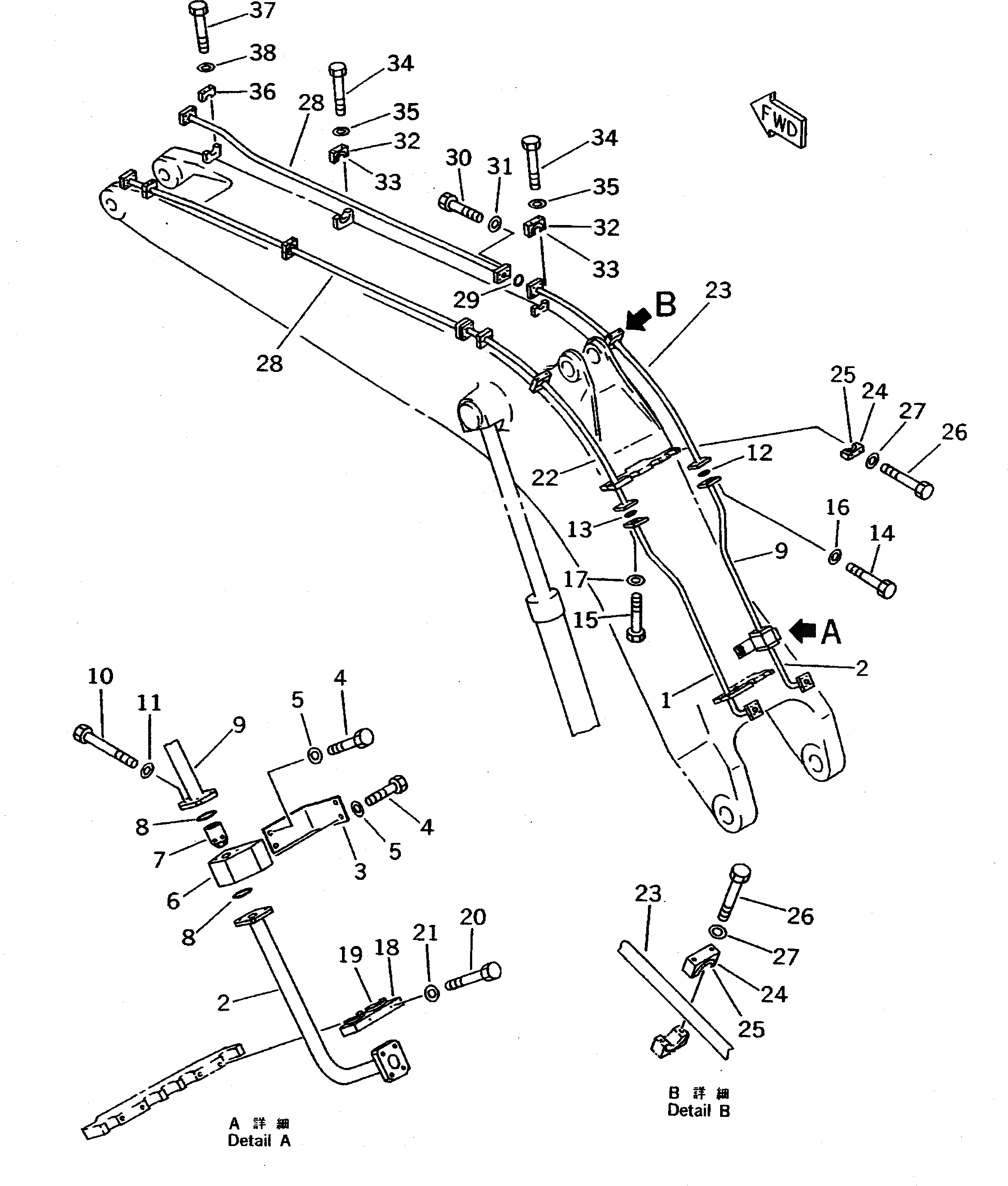 Схема запчастей Komatsu PC650LC-5 - КОРОТК. СТРЕЛА (ЦИЛИНДР КОВША ТРУБЫ) (ЭКСКАВАТ.) РАБОЧЕЕ ОБОРУДОВАНИЕ