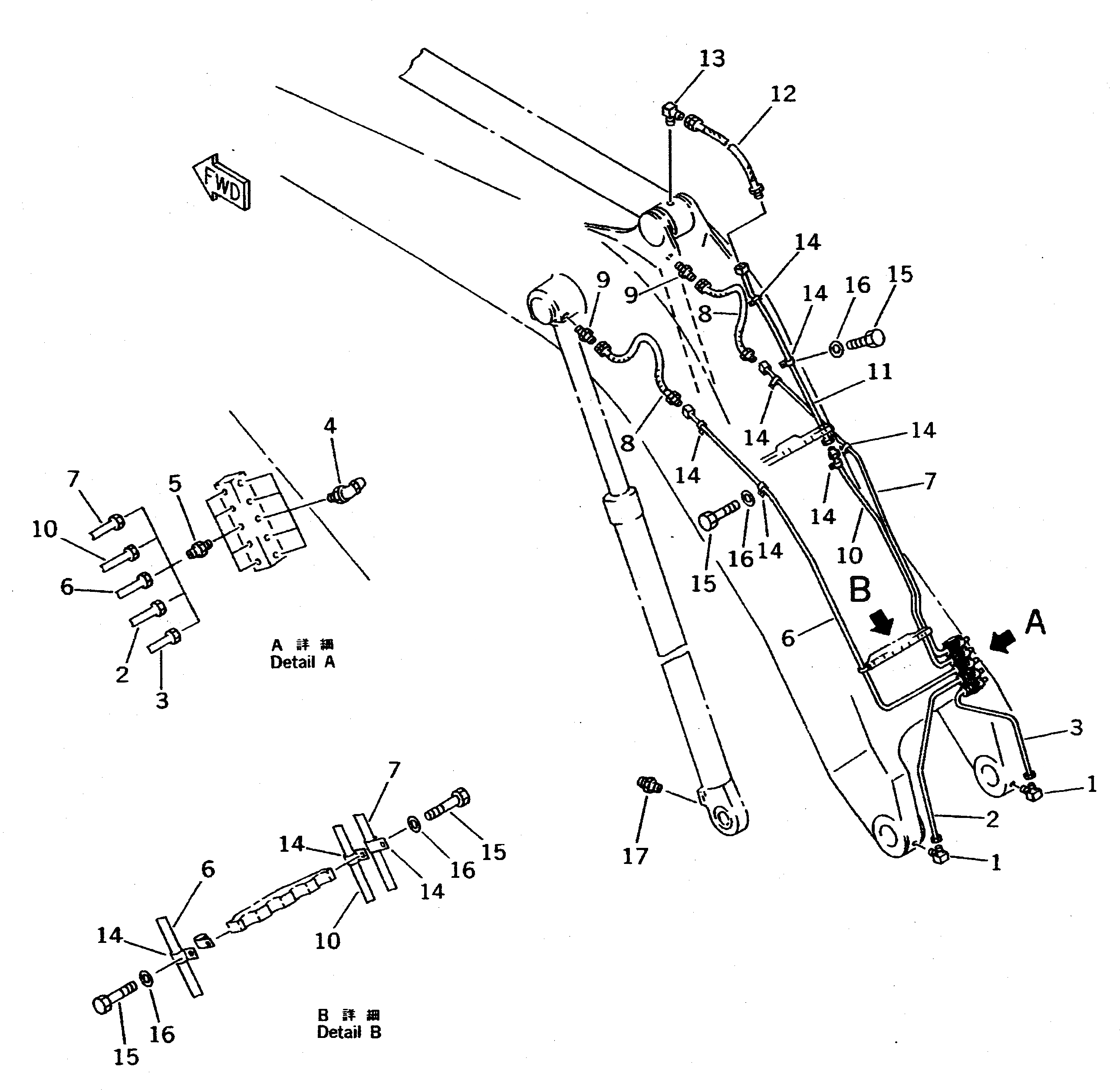 Схема запчастей Komatsu PC650SE-5 - КОРОТК. СТРЕЛА (СМАЗКА) (ЭКСКАВАТ.) РАБОЧЕЕ ОБОРУДОВАНИЕ
