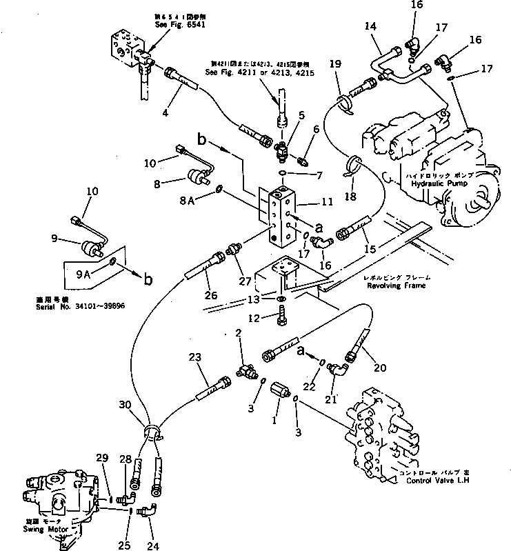 Схема запчастей Komatsu PC70-6 - ГИДРОЛИНИЯ (ГЛАВН. КОНТУР) (/) УПРАВЛ-Е РАБОЧИМ ОБОРУДОВАНИЕМ