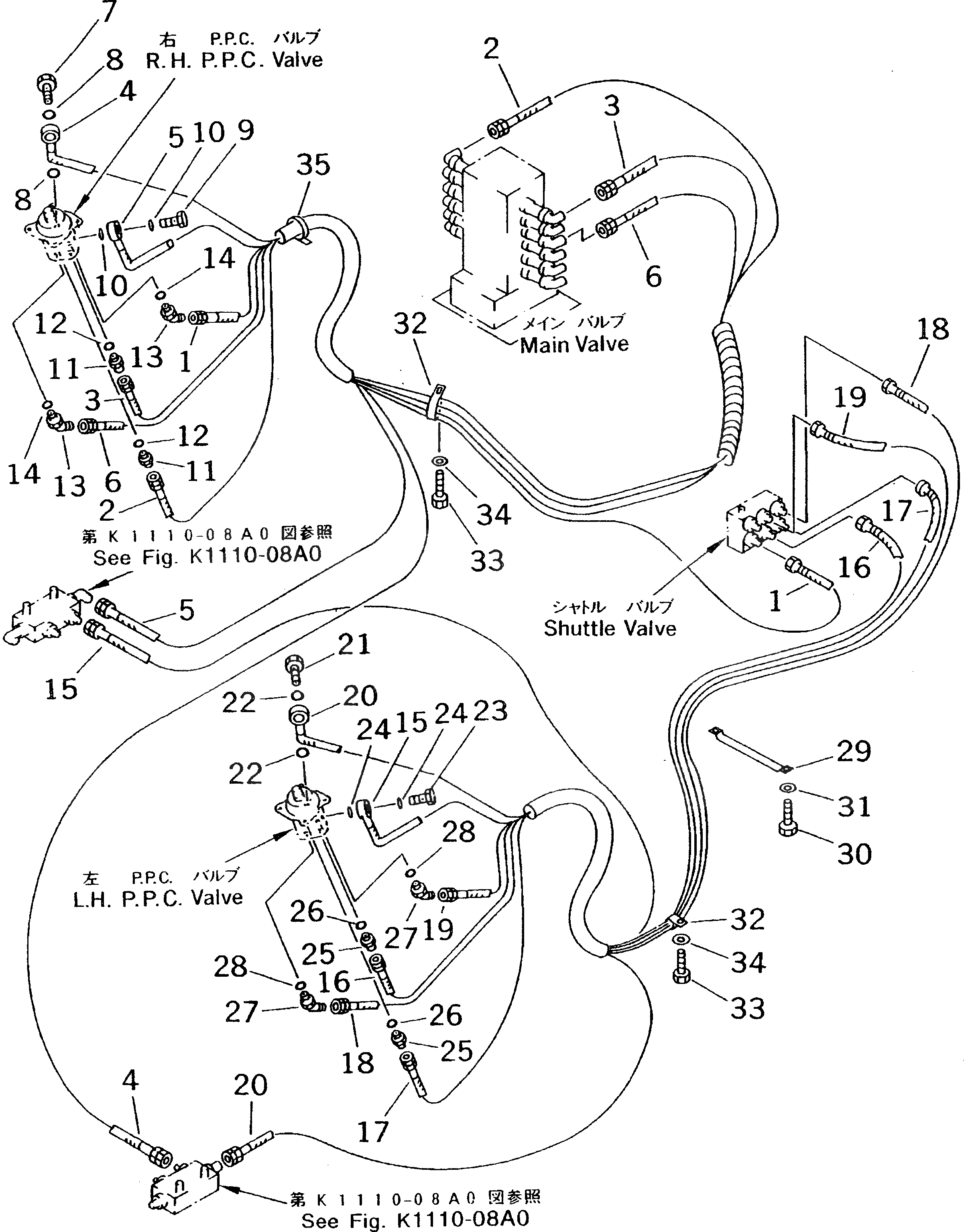 Схема запчастей Komatsu PC70-7-B - ОСНОВН. КОНСТРУКЦИЯ (P.P.C. РАБОЧАЯ ЛИНИЯ)(№-7) КАБИНА ОПЕРАТОРА И СИСТЕМА УПРАВЛЕНИЯ