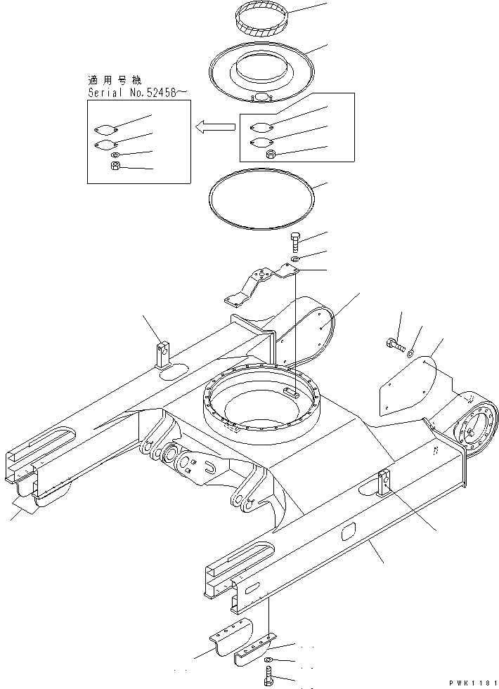 Схема запчастей Komatsu PC70-7-B - ГУСЕНИЧНАЯ РАМА (С УСИЛ. НИЖН. КРЫШКА) (СПЕЦИФ-Я С ОТВАЛОМ)(№7-) ХОДОВАЯ